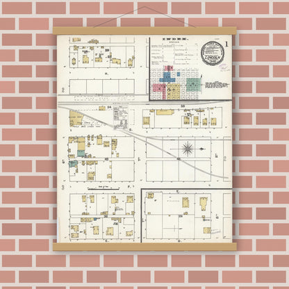 Old map wall art mockup — magnetic wood frame on brick wall — Sanborn Fire Insurance Map from Lincoln, Placer County, California (1893) - Complete Map Set