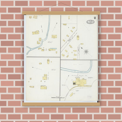 Old map wall art mockup — magnetic wood frame on brick wall — Sanborn Fire Insurance Map from Allouez, Keweenaw And Houghton Counties, Michigan (1895), Sheet #0002