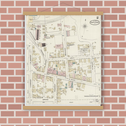 Old map wall art mockup — magnetic wood frame on brick wall — Sanborn Fire Insurance Map from Nanticoke, Luzerne County, Pennsylvania (1888), Sheet #0002