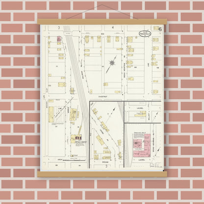 Old map wall art mockup — magnetic wood frame on brick wall — Sanborn Fire Insurance Map from Frackville, Schuylkill County, Pennsylvania (1912), Sheet #0006