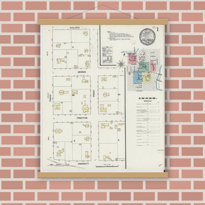 Old map wall art mockup — magnetic wood frame on brick wall — Sanborn Fire Insurance Map from Columbus, Colorado County, Texas (1890) - Complete Map Set