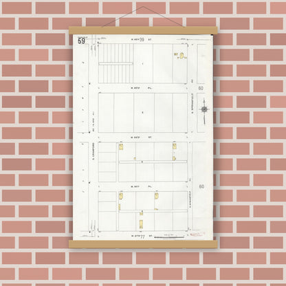 Old map wall art mockup — magnetic wood frame on brick wall — Sanborn Fire Insurance Map from Chicago, Cook County, Illinois (1920), Sheet #0059