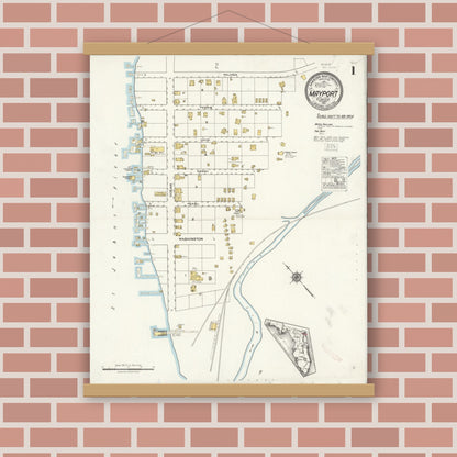 Old map wall art mockup — magnetic wood frame on brick wall — Sanborn Fire Insurance Map from Mayport, Duval County, Florida (1921) - Complete Map Set