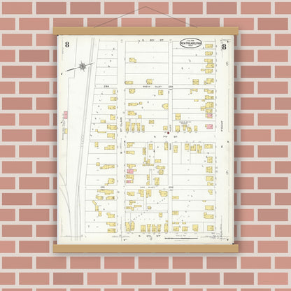Old map wall art mockup — magnetic wood frame on brick wall — Sanborn Fire Insurance Map from New Philadelphia, Tuscarawas County, Ohio (1926), Sheet #0008