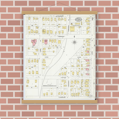 Old map wall art mockup — magnetic wood frame on brick wall — Sanborn Fire Insurance Map from Alliance, Stark County, Ohio (1904), Sheet #0007