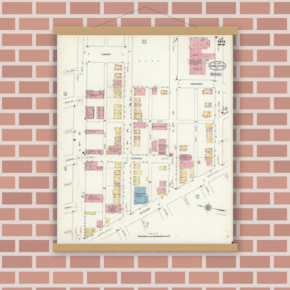 Old map wall art mockup — magnetic wood frame on brick wall — Sanborn Fire Insurance Map from Homestead, Allegheny County, Pennsylvania (1913), Sheet #0022