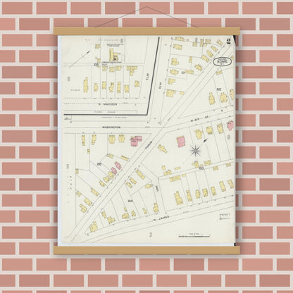 Old map wall art mockup — magnetic wood frame on brick wall — Sanborn Fire Insurance Map from Rome, Oneida County, New York (1894), Sheet #0002