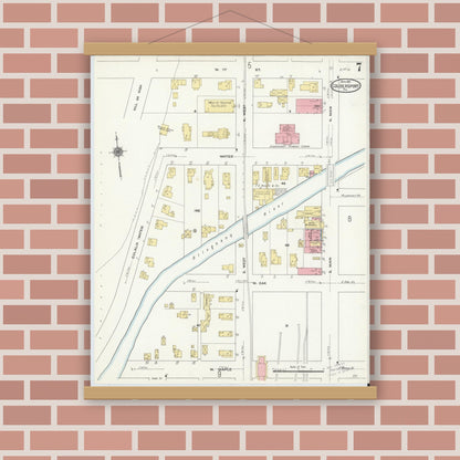 Old map wall art mockup — magnetic wood frame on brick wall — Sanborn Fire Insurance Map from Coudersport, Potter County, Pennsylvania (1911), Sheet #0007