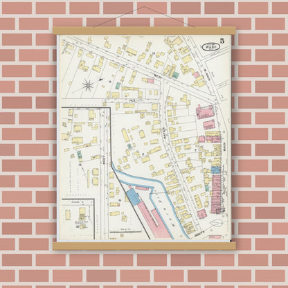 Old map wall art mockup — magnetic wood frame on brick wall — Sanborn Fire Insurance Map from Ware, Hampshire County, Massachusetts (1892), Sheet #0005