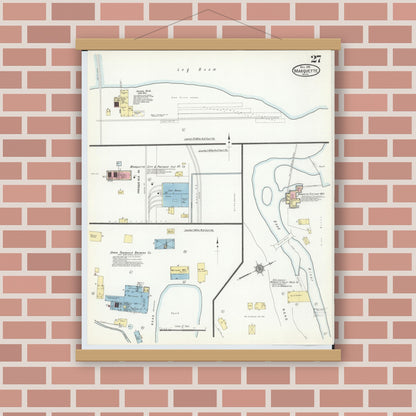 Old map wall art mockup — magnetic wood frame on brick wall — Sanborn Fire Insurance Map from Marquette, Marquette County, Michigan (1911), Sheet #0027