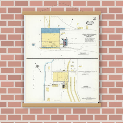 Old map wall art mockup — magnetic wood frame on brick wall — Sanborn Fire Insurance Map from Houghton, Houghton County, Michigan (1917), Sheet #0025