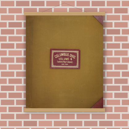 Old map wall art mockup — magnetic wood frame on brick wall — Sanborn Fire Insurance Map from Columbus, Franklin County, Ohio (1950), Sheet #0001