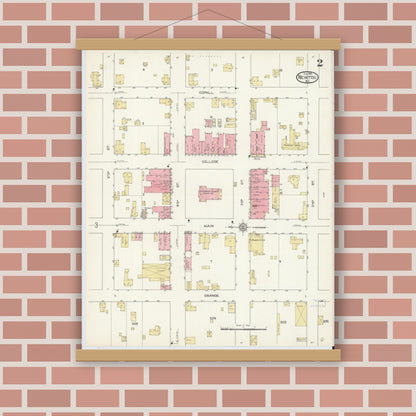Old map wall art mockup — magnetic wood frame on brick wall — Sanborn Fire Insurance Map from Newton, Catawba County, North Carolina (1913), Sheet #0002