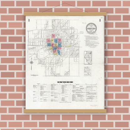 Old map wall art mockup — magnetic wood frame on brick wall — Sanborn Fire Insurance Map from Downers Grove, Dupage County, Illinois (1927) - Complete Map Set