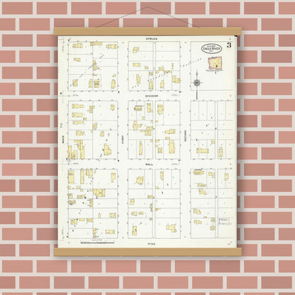 Old map wall art mockup — magnetic wood frame on brick wall — Sanborn Fire Insurance Map from Eagle River, Vilas County, Wisconsin (1909), Sheet #0003