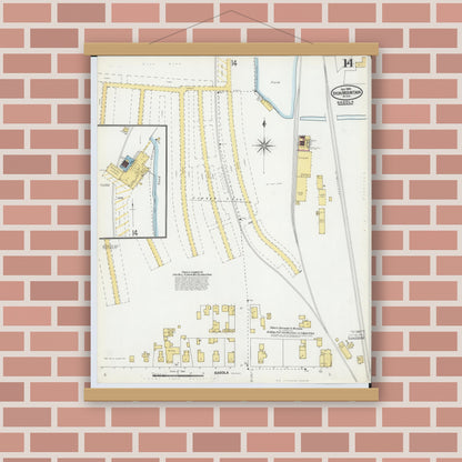 Old map wall art mockup — magnetic wood frame on brick wall — Sanborn Fire Insurance Map from Iron Mountain, Dickinson County, Michigan (1904), Sheet #0014