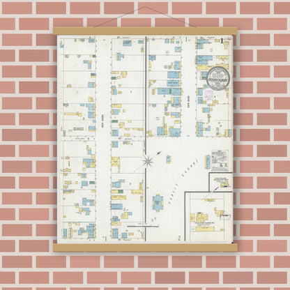 Old map wall art mockup — magnetic wood frame on brick wall — Sanborn Fire Insurance Map from Fredericksburg, Gillespie County, Texas (1902) - Complete Map Set