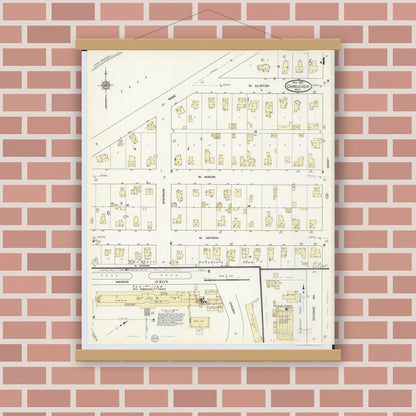 Old map wall art mockup — magnetic wood frame on brick wall — Sanborn Fire Insurance Map from Charlevoix, Charlevoix County, Michigan (1912), Sheet #0004