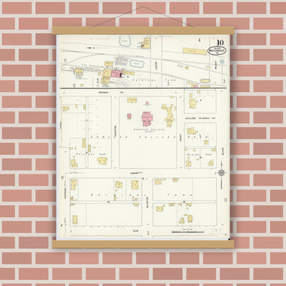 Old map wall art mockup — magnetic wood frame on brick wall — Sanborn Fire Insurance Map from Whitewright, Grayson County, Texas (1912), Sheet #0010