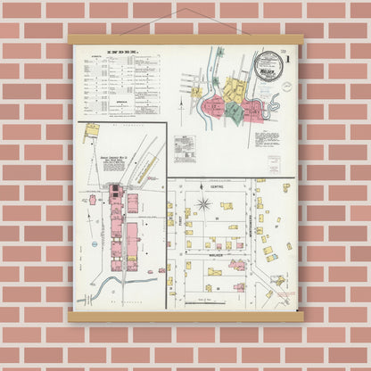 Old map wall art mockup — magnetic wood frame on brick wall — Sanborn Fire Insurance Map from Walden, Orange County, New York (1900), Sheet #0001