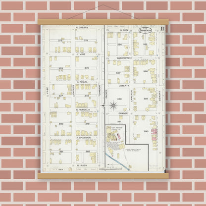 Old map wall art mockup — magnetic wood frame on brick wall — Sanborn Fire Insurance Map from Shamokin, Northumberland County, Pennsylvania (1891), Sheet #0011