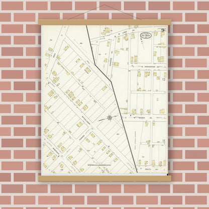 Old map wall art mockup — magnetic wood frame on brick wall — Sanborn Fire Insurance Map from Du Bois, Clearfield County, Pennsylvania (1913), Sheet #0009