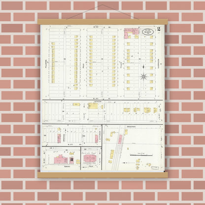 Old map wall art mockup — magnetic wood frame on brick wall — Sanborn Fire Insurance Map from Gary, Lake County, Indiana (1908), Sheet #0002