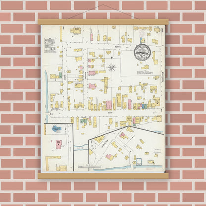Old map wall art mockup — magnetic wood frame on brick wall — Sanborn Fire Insurance Map from Scottsville, Monroe County, New York (1903) - Complete Map Set