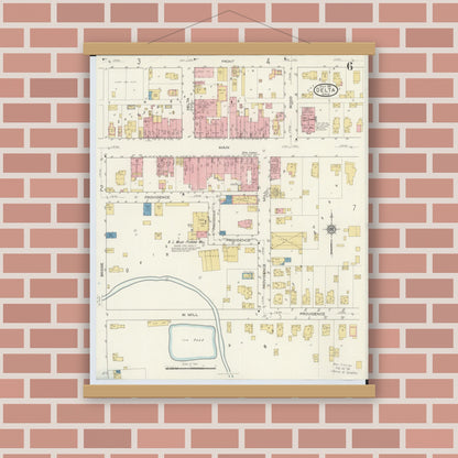 Old map wall art mockup — magnetic wood frame on brick wall — Sanborn Fire Insurance Map from Delta, Fulton County, Ohio (1916), Sheet #0006