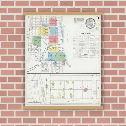 Old map wall art mockup — magnetic wood frame on brick wall — Sanborn Fire Insurance Map from Rice Lake, Barron County, Wisconsin (1899) - Complete Map Set