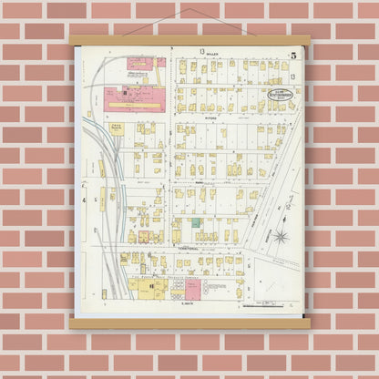 Old map wall art mockup — magnetic wood frame on brick wall — Sanborn Fire Insurance Map from Benton Harbor, Berrien County, Michigan (1905), Sheet #0005