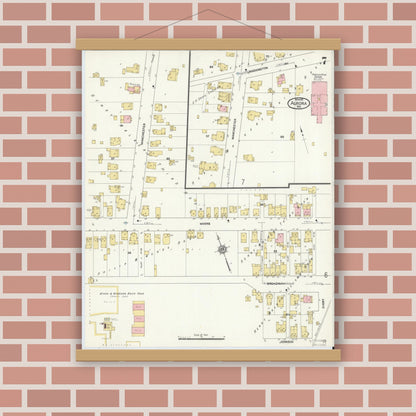 Old map wall art mockup — magnetic wood frame on brick wall — Sanborn Fire Insurance Map from Aurora, Dearborn County, Indiana (1911), Sheet #0007