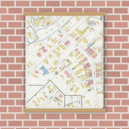 Old map wall art mockup — magnetic wood frame on brick wall — Sanborn Fire Insurance Map from Champlain, Clinton County, New York (1904), Sheet #0002