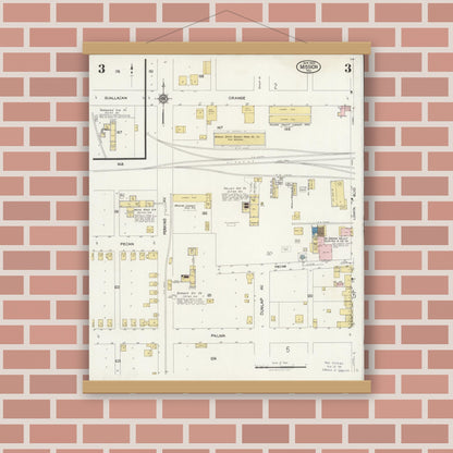 Old map wall art mockup — magnetic wood frame on brick wall — Sanborn Fire Insurance Map from Mission, Hidalgo County, Texas (1925), Sheet #0003