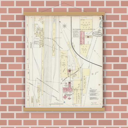 Old map wall art mockup — magnetic wood frame on brick wall — Sanborn Fire Insurance Map from Texarkana, Bowie County, Texas (1885), Sheet #0005