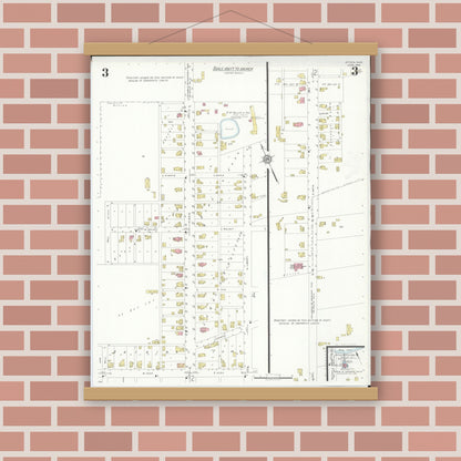 Old map wall art mockup — magnetic wood frame on brick wall — Sanborn Fire Insurance Map from Attica, Seneca County, Ohio (1938), Sheet #0003