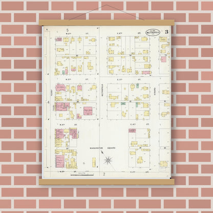 Old map wall art mockup — magnetic wood frame on brick wall — Sanborn Fire Insurance Map from Metropolis, Massac County, Illinois (1897), Sheet #0003