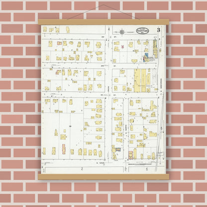 Old map wall art mockup — magnetic wood frame on brick wall — Sanborn Fire Insurance Map from Hartford, Washington County, Wisconsin (1918), Sheet #0003