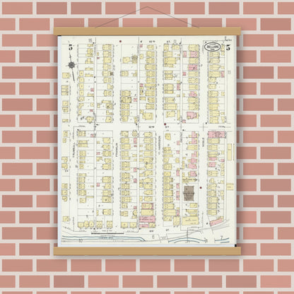 Old map wall art mockup — magnetic wood frame on brick wall — Sanborn Fire Insurance Map from Bellaire, Belmont County, Ohio (1924), Sheet #0005