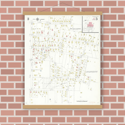 Old map wall art mockup — magnetic wood frame on brick wall — Sanborn Fire Insurance Map from Perryville, Perry County, Missouri (1938), Sheet #0003