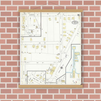 Old map wall art mockup — magnetic wood frame on brick wall — Sanborn Fire Insurance Map from Fort Myers, Lee County, Florida (1914), Sheet #0009