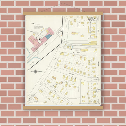 Old map wall art mockup — magnetic wood frame on brick wall — Sanborn Fire Insurance Map from Neenah, Winnebago County, Wisconsin (1913), Sheet #0011