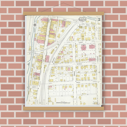 Old map wall art mockup — magnetic wood frame on brick wall — Sanborn Fire Insurance Map from Glouster, Athens County, Ohio (1912), Sheet #0002