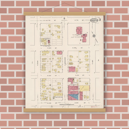 Old map wall art mockup — magnetic wood frame on brick wall — Sanborn Fire Insurance Map from Crookston, Polk County, Minnesota (1922), Sheet #0003