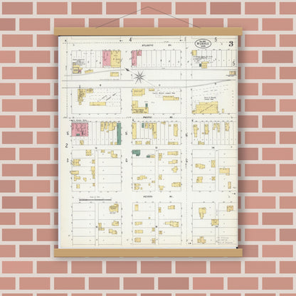 Old map wall art mockup — magnetic wood frame on brick wall — Sanborn Fire Insurance Map from Morris, Stevens County, Minnesota (1902), Sheet #0003