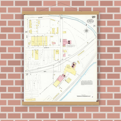 Old map wall art mockup — magnetic wood frame on brick wall — Sanborn Fire Insurance Map from Fort Madison, Lee County, Iowa (1907), Sheet #0029
