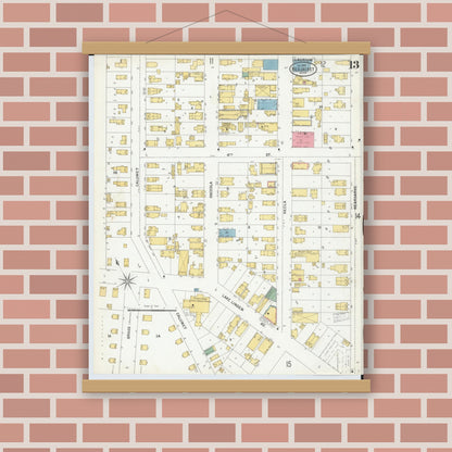 Old map wall art mockup — magnetic wood frame on brick wall — Sanborn Fire Insurance Map from Red Jacket, Houghton County, Michigan (1900), Sheet #0013