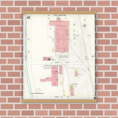 Old map wall art mockup — magnetic wood frame on brick wall — Sanborn Fire Insurance Map from Hamilton, Butler County, Ohio (1899), Sheet #0045
