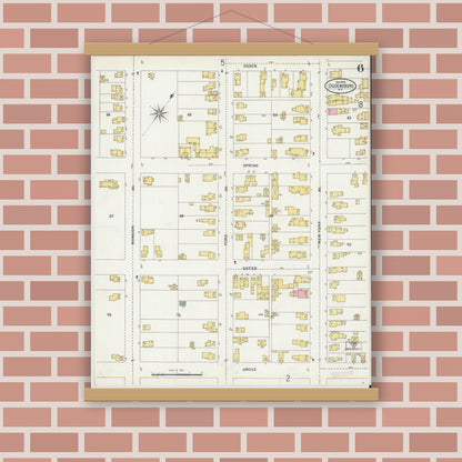 Old map wall art mockup — magnetic wood frame on brick wall — Sanborn Fire Insurance Map from Ogdensburg, St. Lawrence County, New York (1898), Sheet #0006