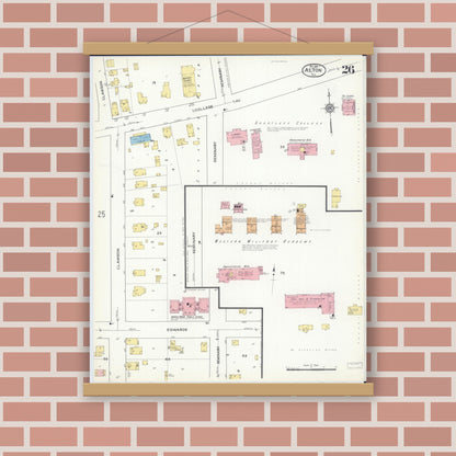 Old map wall art mockup — magnetic wood frame on brick wall — Sanborn Fire Insurance Map from Alton, Madison County, Illinois (1915), Sheet #0026